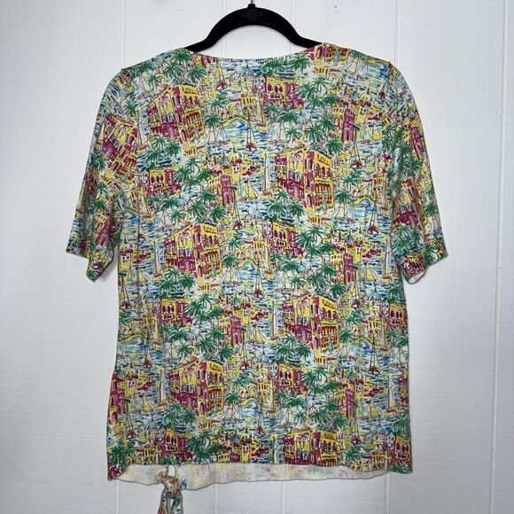 Talbots Women’s City Scape Print Short Sleeve Sweater V Neck Size Large - Picture 2 of 5